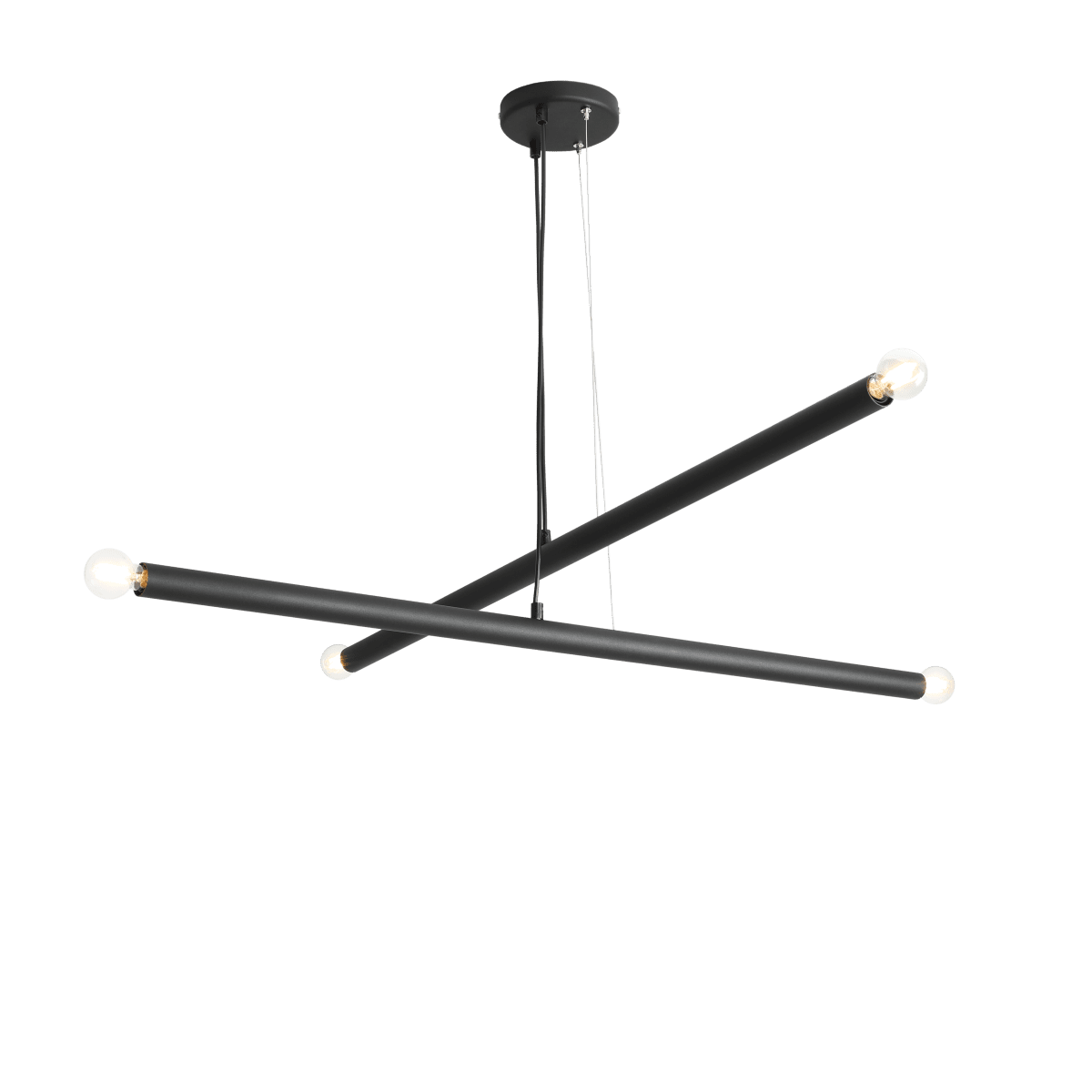 Tubo 4 100cm Schwarz hängelampe Von Artera - Sie besteht aus zwei schmalen Metallrohren in elegantem Schwarz, die in unterschiedlichen Winkeln angeordnet sind und so eine dynamische und luftige Optik erzeugen.