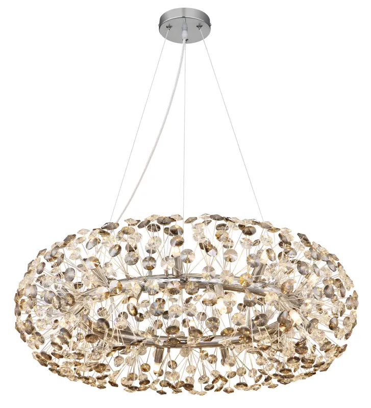 Katrina Ø80 Rauchfarben kristall Von Globo Lighting - Katrina &auml;r en elegant rund kristallkrona i kromf&auml;rgad metall med gnistrande K9-kristaller som skapar en sofistikerad och lyxig atmosf&auml;r i ditt hem.