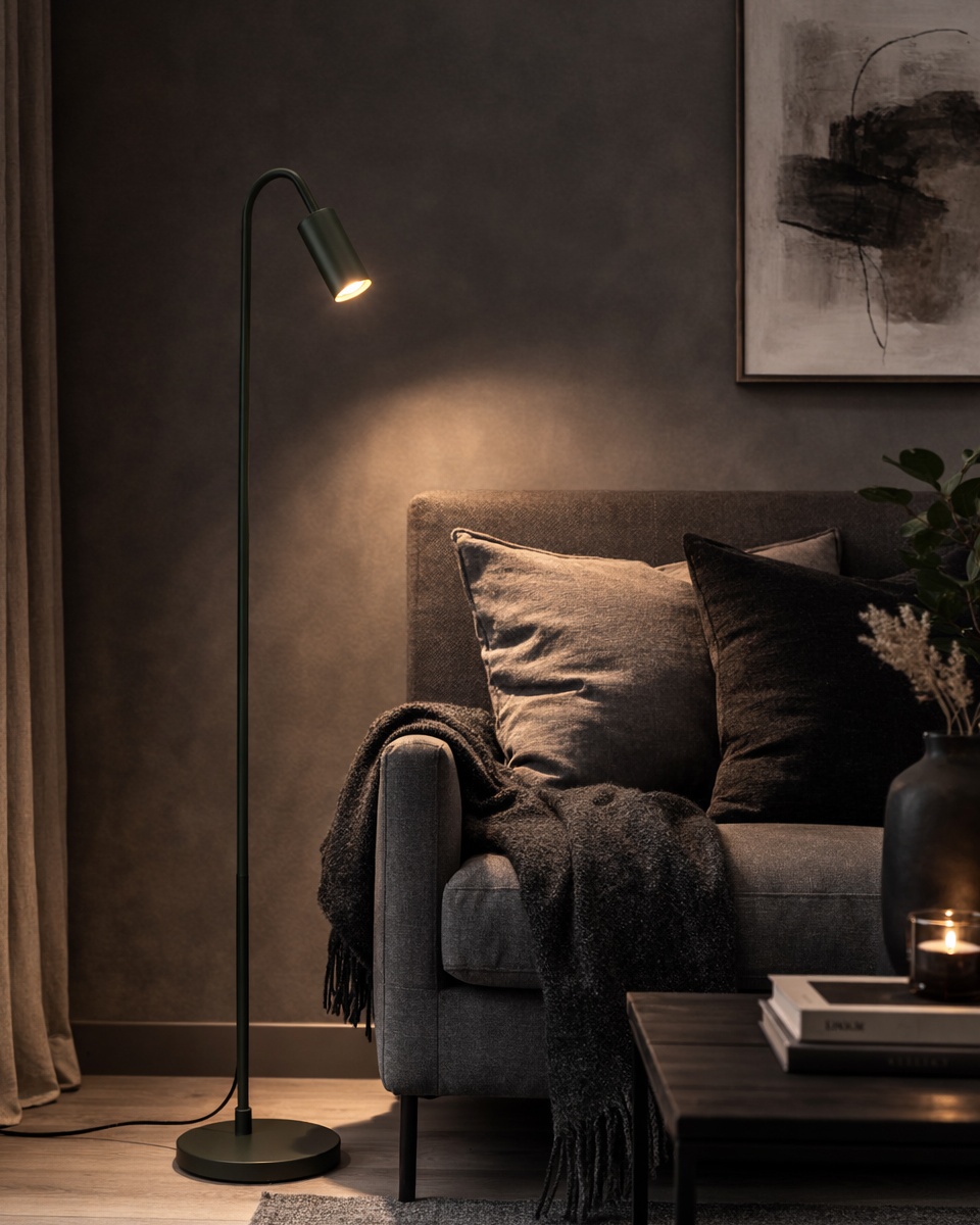Curve Dunkelgrün stehlampe Von By Rydéns - Die Stehleuchte Curve ist eine stilvolle und elegante Lampe aus Metall mit matt-dunkelgr&uuml;ner Oberfl&auml;che.