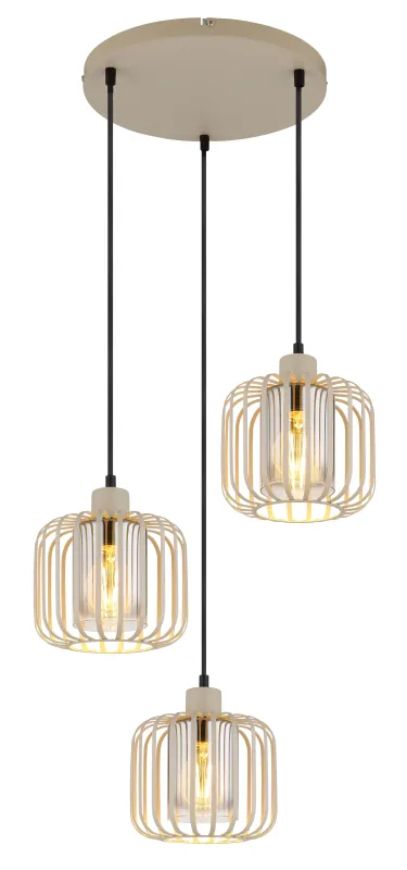 Alfred Ø44 Sand hängelampe Von Globo Lighting - Den &auml;r tillverkad av sandf&auml;rgad matt metall och har mjukt rundade metalln&auml;tssk&auml;rmar med en inre glascylinder, som skapar ett elegant och luftigt uttryck.