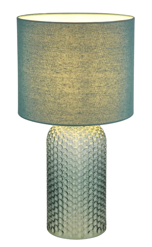 Sofia 50cm Grün tischlampe Von Globo Lighting - Bordslampan Sofia imponerar med sin eleganta kombination av en texturerad glaskropp och en cylindrisk textilsk&auml;rm i lyxig gr&ouml;n ton.