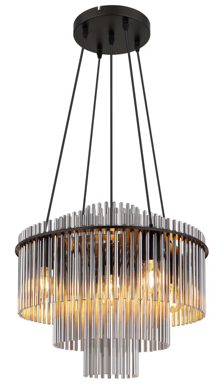 Gorley Ø50 Rauchfarben hängelampe Von Globo Lighting - Med sin runda form och sk&auml;rm av r&ouml;kf&auml;rgade glasstavar skapar den en sofistikerad ljusbild och en st&auml;mningsfull atmosf&auml;r.