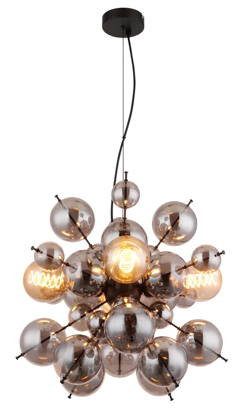 Udo Ø50 Rauchfarben hängelampe Von Globo Lighting - Dess unika design imponerar med en rund form d&auml;r eleganta metallst&auml;nger sammanl&auml;nkas med dekorativa kulor i olika storlekar.