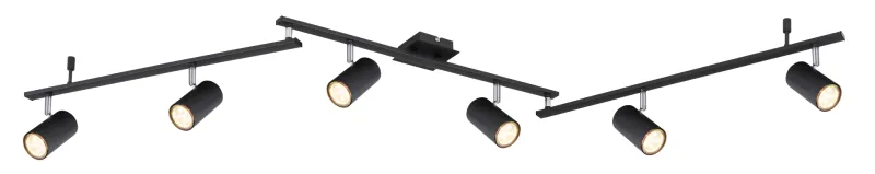 Robby 6 Schwarz spotlight Von Globo Lighting - Den best&aring;r av tre metallst&auml;nger, var och en utrustad med tv&aring; vridbara GU10-socklar med metallfinish.