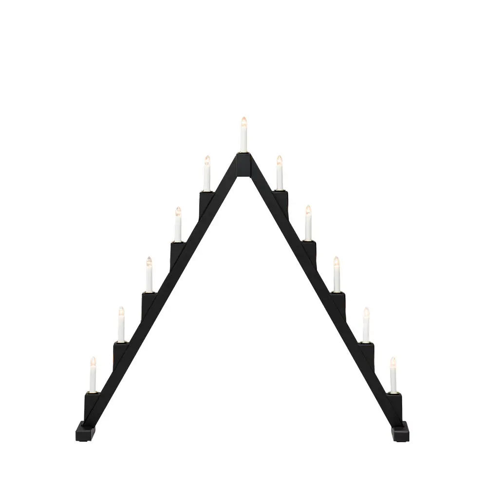 Candelabra 11 Lights Schwarz Von Konstsmide - Faltbarer elektrischer Kerzenst&auml;nder mit 11 Kerzen, aus schwarz lackiertem Holz, verziert mit Messingringen um jede Kerze f&uuml;r eine elegante Note.