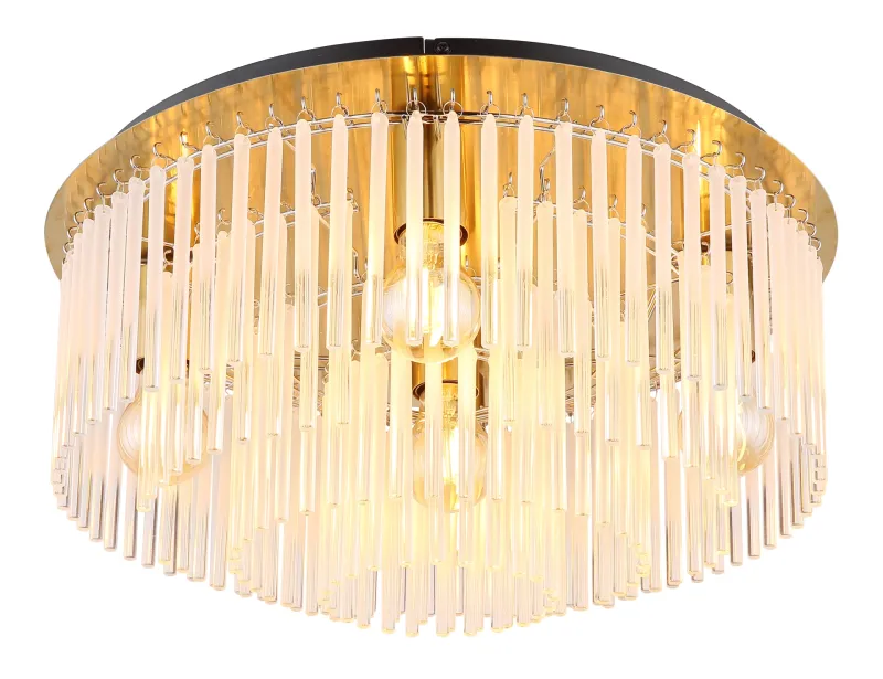 Gorley Ø50 Gold deckenleuchte Von Globo Lighting - Dess design imponerar med en stilfull kombination av guldf&auml;rgad metall och dekorativa stavar i opalglas.