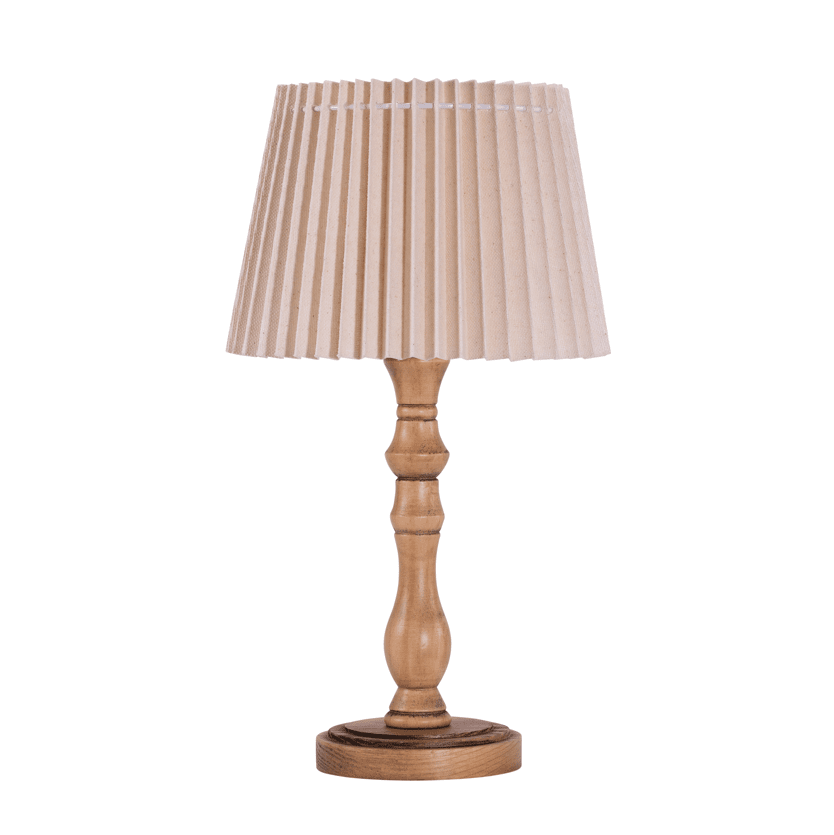 Zoombild von Monika 45cm Holz tischlampe Von Pixie Design - Der Holzsockel der Lampe vermittelt ein warmes und natürliches Gefühl, das durch den plissierten Schirm schön ergänzt wird, der ein weiches und angenehmes Licht im Raum erzeugt.