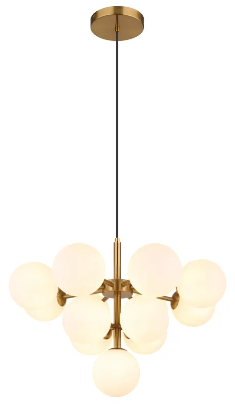 Grappy Ø56 Gold hängelampe Von Globo Lighting - Grappy taklampa i guldf&auml;rgad metall blir en stilfull och lyxig detalj i varje rum med sin glamor&ouml;sa design och de 13st opalf&auml;rgade glaskulorna.