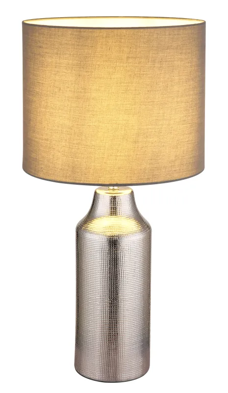 Elden 60cm Silber tischlampe Von Globo Lighting - Den silverf&auml;rgade keramiska basen i kombination med den gr&aring;a cylindriska textilsk&auml;rmen skapar en sofistikerad kontrast och blir en stilfull inredningsdetalj.