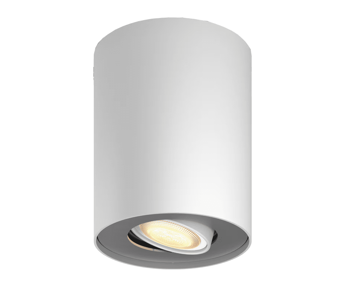 Pillar Hue Weiß spotlight Von Philips - Sie k&ouml;nnen zwischen warmen bis k&uuml;hlen Wei&szlig;t&ouml;nen w&auml;hlen und die Steuerung &uuml;ber die Bluetooth-App oder den im Lieferumfang enthaltenen Dimmer-Knopf vornehmen.
