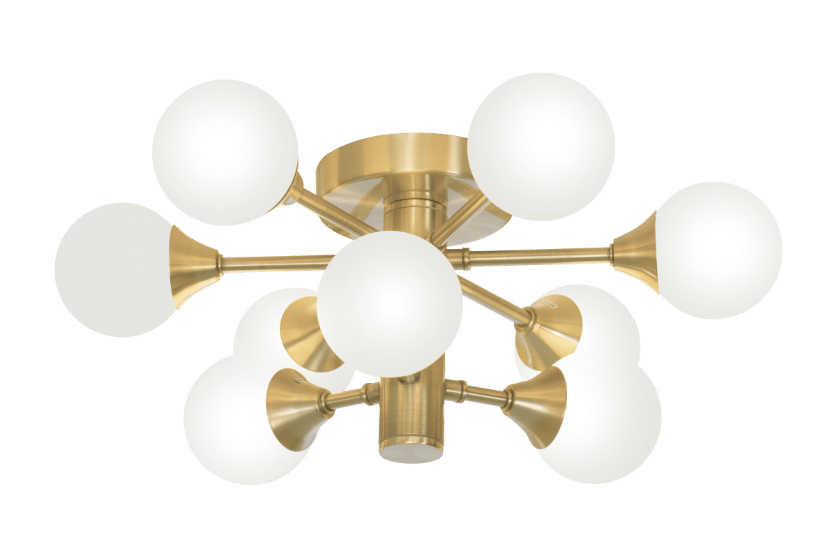 Cosmos Ø45 Mattes Messing badezimmerlampe Von Aneta Lighting - Die Leuchte verf&uuml;gt &uuml;ber neun opalwei&szlig;e Glasschirme, die auf zwei Ebenen verteilt sind, wodurch ein interessantes und au&szlig;ergew&ouml;hnliches Design entsteht.