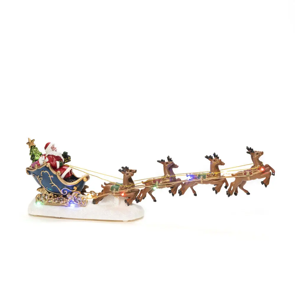 Weihnachtsmann Mit Rentieren 14cm Mehrfarbig Von Konstsmide - Elegante Weihnachtsdekoration mit Weihnachtsmann im Schlitten und Rentieren, beleuchtet von bunten LED-Lichtern.
