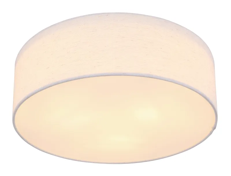 Ava Ø44 Weiß deckenleuchte Von Globo Lighting - Den vackra sk&auml;rmen kl&auml;dd i vackert sandf&auml;rgat textil, vilket g&ouml;r lampan l&auml;tt att kombinera med olika inredningsstilar.