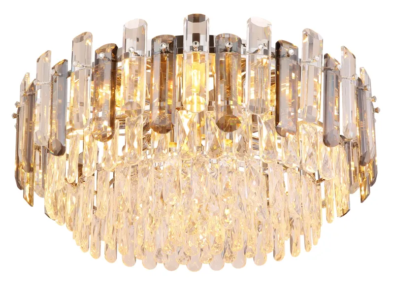 Orgina Ø55 Rauchfarben deckenleuchte Von Globo Lighting - Plafonden Orgina tillf&ouml;r rummet en lyxig k&auml;nsla med gnistrande kristaller och r&ouml;kf&auml;rgade glasstavar.