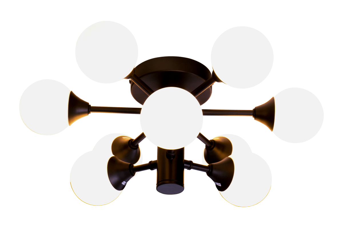 Cosmos Ø45 Schwarz badezimmerlampe Von Aneta Lighting - Die Leuchte verf&uuml;gt &uuml;ber neun opalwei&szlig;e Glasschirme, die auf zwei Ebenen verteilt sind, wodurch ein interessantes und au&szlig;ergew&ouml;hnliches Design entsteht.