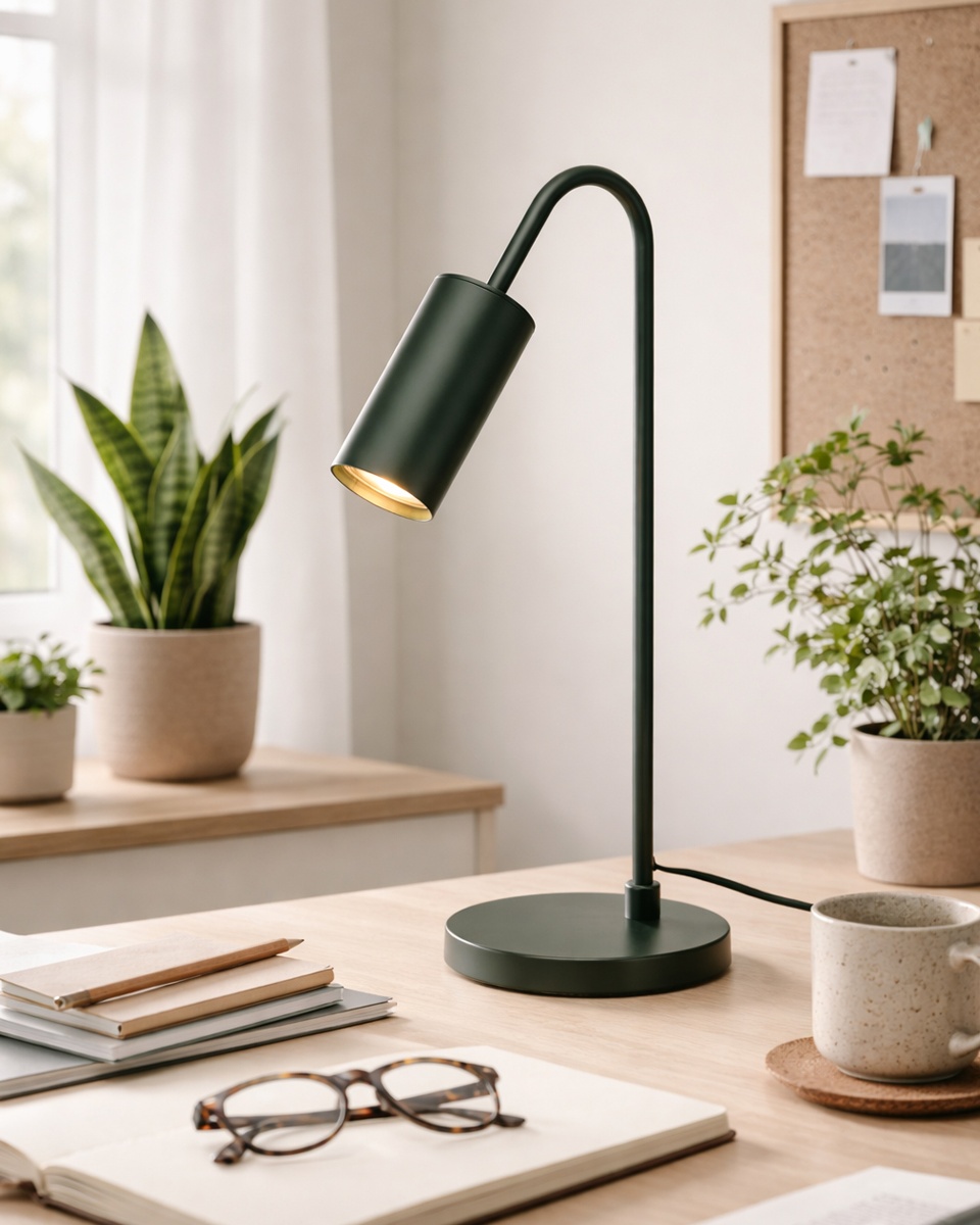 Curve 50cm Dunkelgrün schreibtischlampe Von By Rydéns - Dank ihrer eleganten Form l&auml;sst sich Curve problemlos auf einem Schreibtisch, Nachttisch oder am Fenster platzieren.