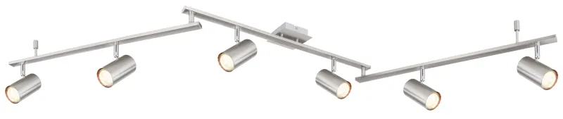 Robby 6 Nickel spotlight Von Globo Lighting - Den best&aring;r av tre metallst&auml;nger, var och en utrustad med tv&aring; vridbara GU10-socklar med metallfinish.