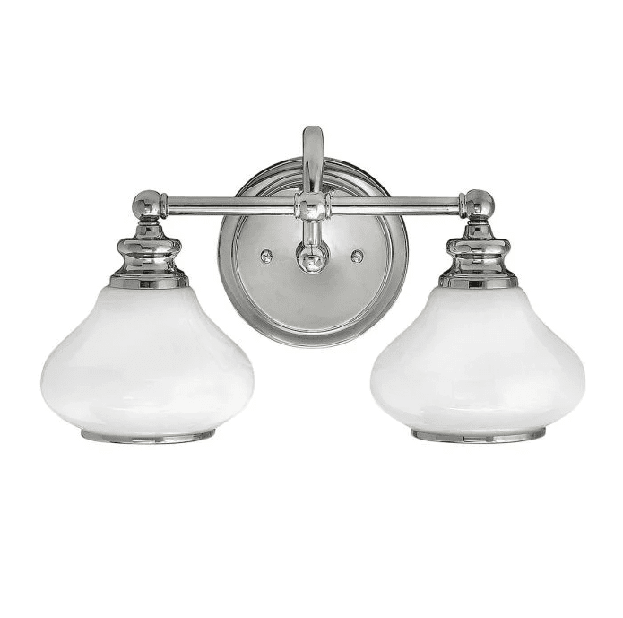 Ainsley 40cm Poliertes Chrom badezimmerlampe Von Elstead Lighting - Die kuppelf&ouml;rmigen Opalglasschirme spenden ein sanftes und angenehmes Licht und harmonieren perfekt mit dem eleganten, polierten Chrom.
