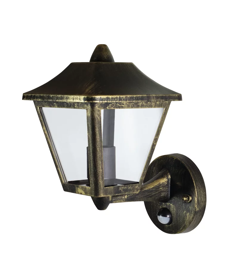 Tradition Sensor Schwarz/Gold außenlampe Von Ledvance - Tradition Sensor ist eine stilvolle Wandleuchte im klassischen Laternendesign, die sich perfekt dazu eignet, an Eing&auml;ngen, Einfahrten und Fassaden eine einladende Atmosph&auml;re zu schaffen.
