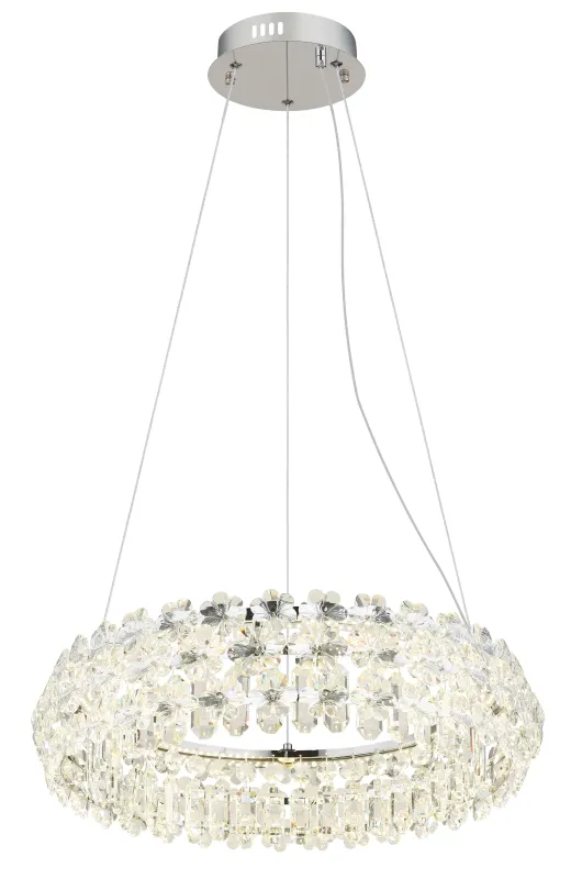 Diann Ø60 Chrom hängelampe Von Globo Lighting - Med en diameter p&aring; 60 cm och en imponerande ljusstyrka p&aring; 4460 lumen ger den en kraftfull och j&auml;mn belysning.