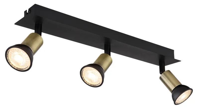 Drew 3 Gold spotlight Von Globo Lighting - Drew &auml;r en stilren takspotlight som imponerar med sin design i mattsvart och guld.