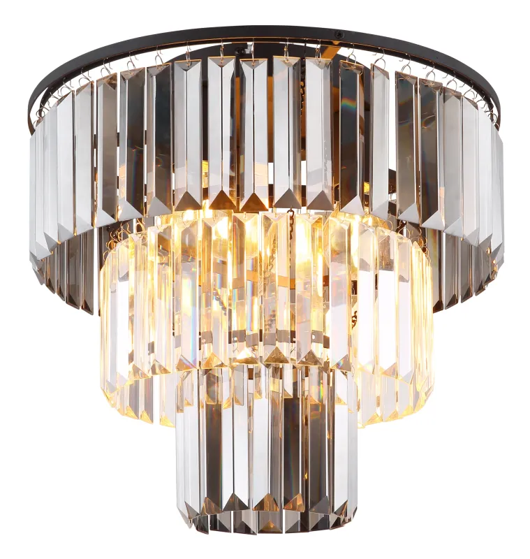 Naxis Ø40 Rauchfarben deckenleuchte Von Globo Lighting - Naxis &auml;r en vacker plafond tillverkad av mattsvart metall och &auml;r smyckad med kristaller i r&ouml;kf&auml;rgat och klart glas.