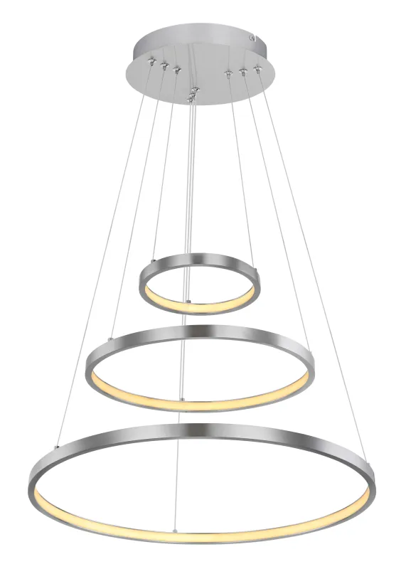 Ralph Ø50 Nickel hängelampe Von Globo Lighting - Designad med tre ringar och en h&ouml;jd p&aring; 120 cm, ger den ett unikt och stilrent uttryck.