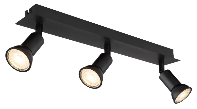 Drew 3 Schwarz spotlight Von Globo Lighting - Drew &auml;r en stilren takspotlight som imponerar med sin enhetliga svarta design.