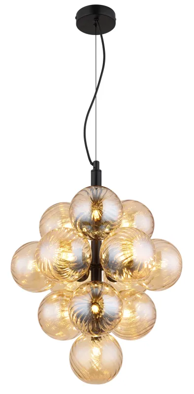 Conor Ø40 Bernstein hängelampe Von Globo Lighting - Den har 13st dekorativa ambertonade glaskupor som alla omfamnar en ljusk&auml;lla vilket skapar en fin och harmonisk ljusspridning i rummet.