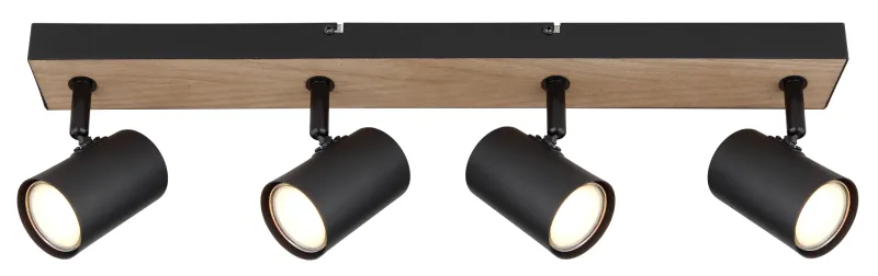 Robby 4 Natur spotlight Von Globo Lighting - Robby &auml;r en&nbsp;stilren&nbsp;takspotlight som imponerar med sin eleganta design i mattsvart metall och MDF i tr&auml;-look.