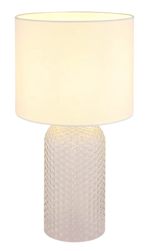 Sofia 50cm Weiß tischlampe Von Globo Lighting - Bordslampan Sofia imponerar med sin eleganta kombination av en texturerad glaskropp och en cylindrisk textilsk&auml;rm.