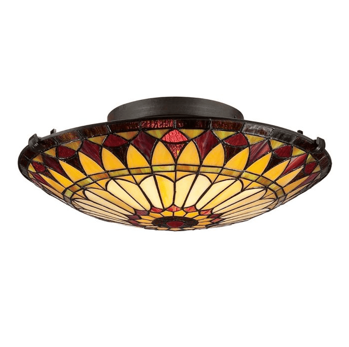 West End Ø42 Mehrfarbig Von Elstead Lighting - Das florale Muster der Lampe in warmen Bernstein-, Rot- und Grüntönen sorgt in Kombination mit den bronzenen Details für eine warme und einladende Beleuchtung.