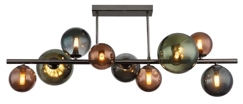 Riha 87cm Mehrfarbig deckenleuchte Von Globo Lighting - Glaskuporna i brons, gr&ouml;nt och petrol ger lampan en unik karakt&auml;r och eleganta f&auml;rginslag som kompletterar modern inredning.