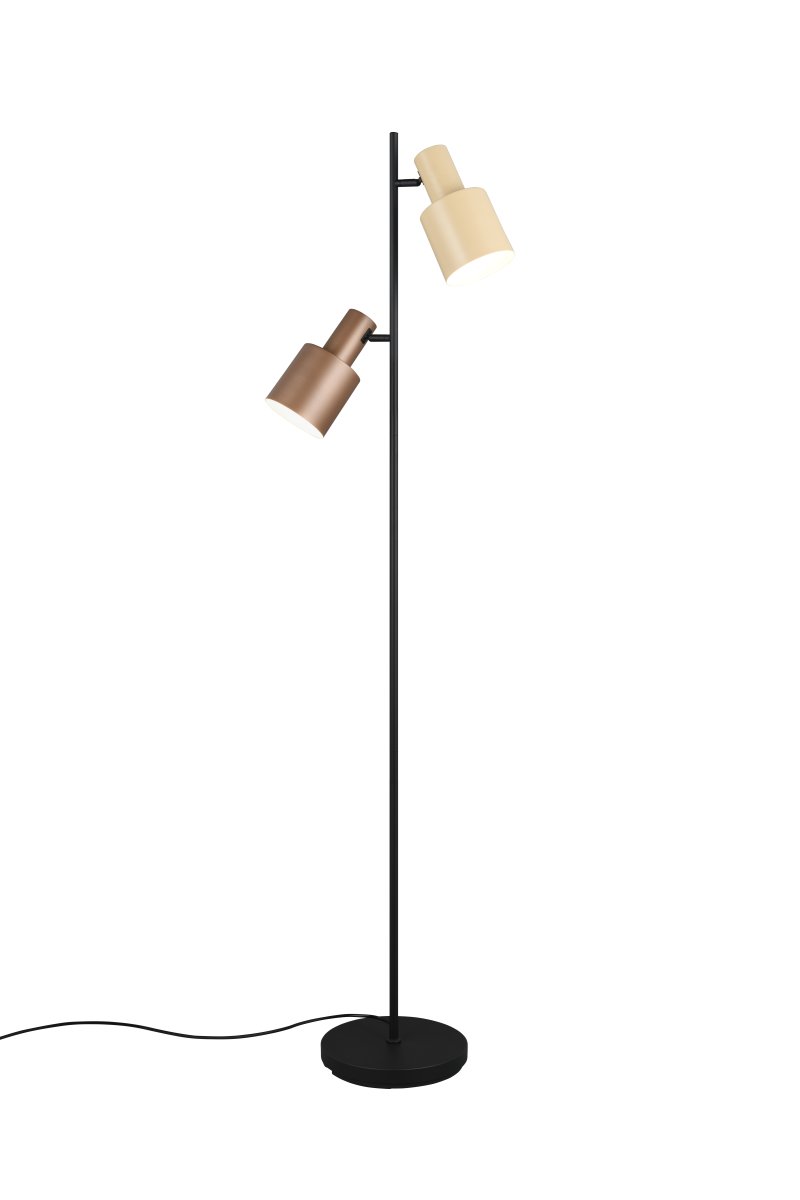 Agudo Braun stehlampe Von Trio Lighting - Mit ihren horizontal verstellbaren Lampenschirmen in harmonischen Farben – Kaffeebraun und Hellbraun – schafft sie eine warme und einladende Atmosphäre im Raum.