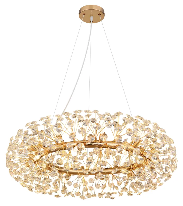 Katrina Ø80 Gold kristall Von Globo Lighting - Katrina &auml;r en elegant rund kristallkrona i gyllene metall med gnistrande K9-kristaller som skapar en sofistikerad och lyxig atmosf&auml;r i ditt hem.