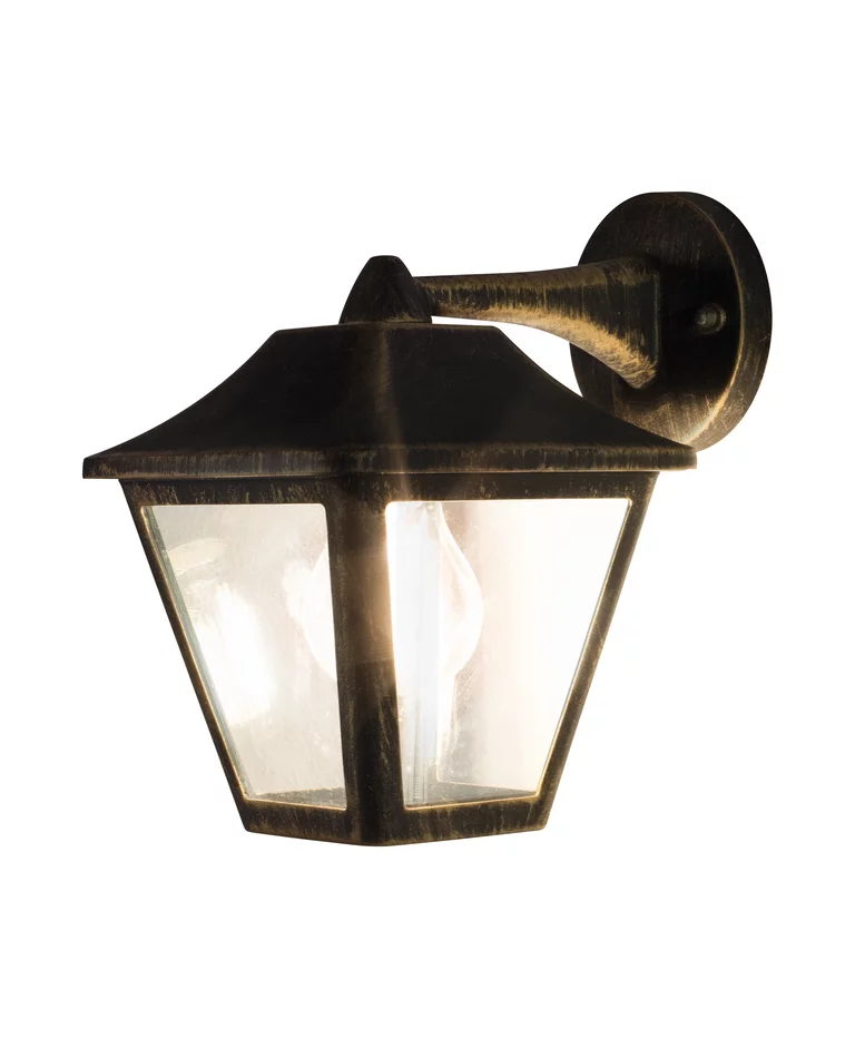 Tradition Schwarz/Gold außenlampe Von Ledvance - Sie besteht aus Aluminium-Druckguss im schwarz-goldenen Design mit einem klaren Polycarbonat-Diffusor f&uuml;r ein angenehmes und klares Licht.