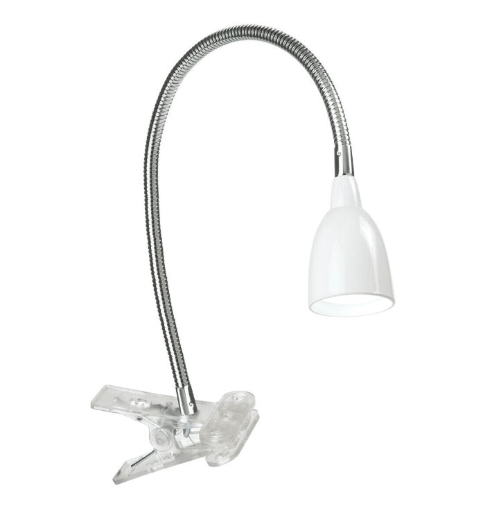 Stella Weiß klemmlampe Von Airam - Dank des flexiblen Metallschafts k&ouml;nnen Sie das Licht ganz einfach und frei dorthin richten, wo Sie m&ouml;chten.