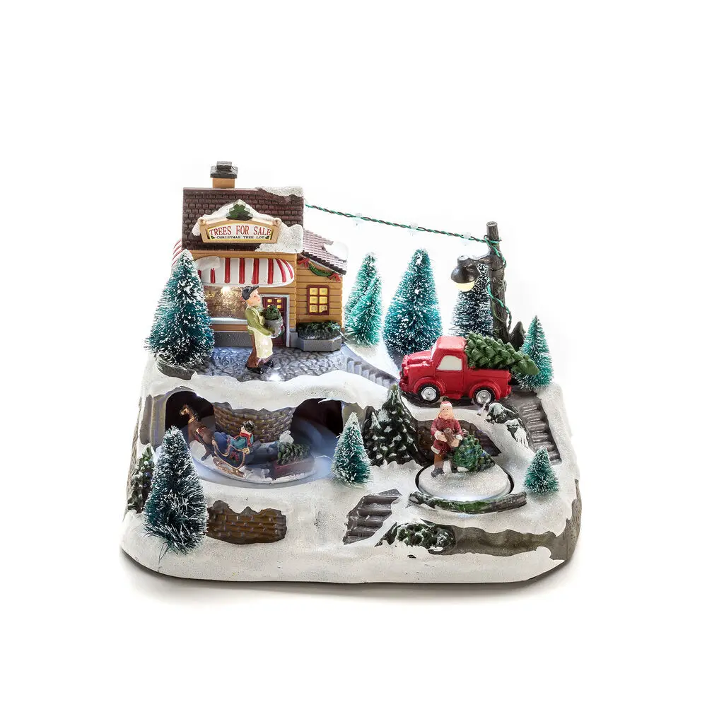 Mechanische Weihnachtsdekoration Mit Weihnachtsbaumverkauf 17cm Mehrfarbig Von Konstsmide - Schaffen Sie mit dieser mechanischen Weihnachtsdekoration eine lebendige Weihnachtsatmosph&auml;re &ndash; eine bezaubernde Szene mit Tannenb&auml;umen im Winterkleid zum Verkauf.