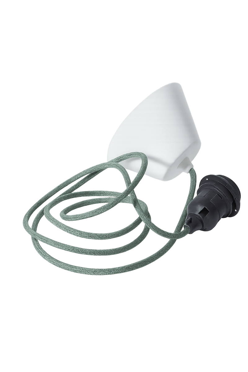 Deckenpendel Textil 2m Grün Von Alde & Lind - Eine Deckenaufh&auml;ngung mit textilummanteltem Kabel, passend f&uuml;r Alde&amp;Lind Deckenleuchten mit E27-Sockel.