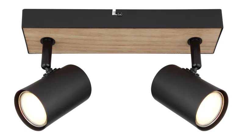 Robby 2 Natur spotlight Von Globo Lighting - Robby &auml;r en&nbsp;stilren&nbsp;takspotlight som imponerar med sin eleganta design i mattsvart metall och MDF i tr&auml;-look.