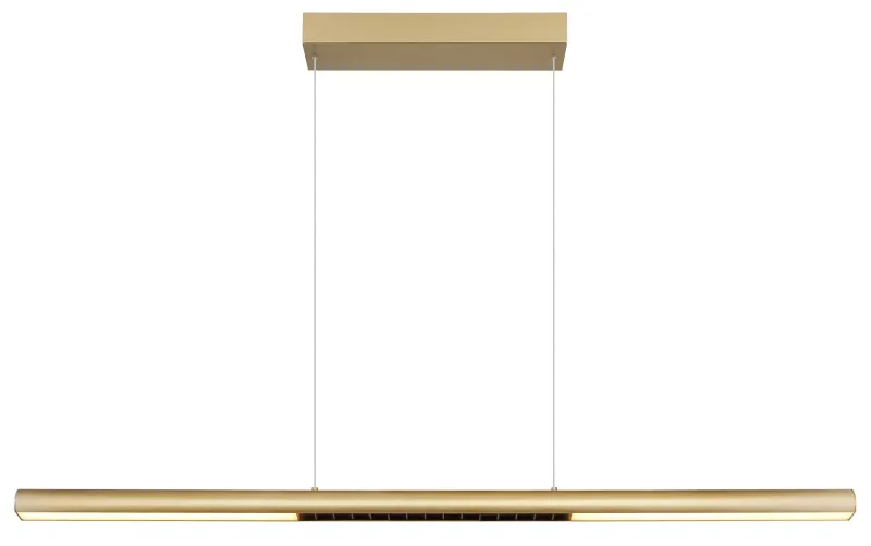 Cody 120cm Gold hängelampe Von Globo Lighting - Lampan &auml;r tillverkad av aluminium i en mattguld finish som ger ett elegant och tidl&ouml;st uttryck som smidigt sm&auml;lter in i olika inredningsstilar, perfekt f&ouml;r stora matbord eller k&ouml;ks&ouml;ar.