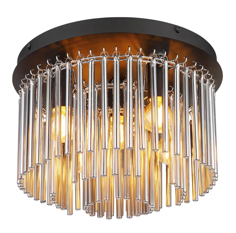 Gorley Ø32 Rauchfarben deckenleuchte Von Globo Lighting - Dess design imponerar med en stilfull kombination av mattsvart metall, gl&auml;nsande krom och r&ouml;kf&auml;rgade glasstavar.