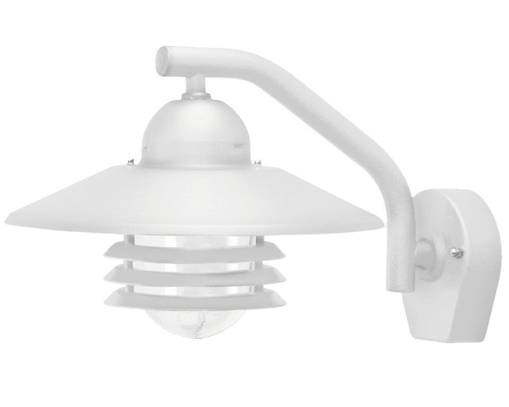 Zoombild von Tellus Weiß außenlampe Von Westal - Die Wandleuchte Tellus Ned ist eine in Schweden hergestellte Leuchte mit einer E27-Fassung und einem klaren Glasschirm, der die Lichtquelle umgibt und für ein diffuses Licht sorgt.