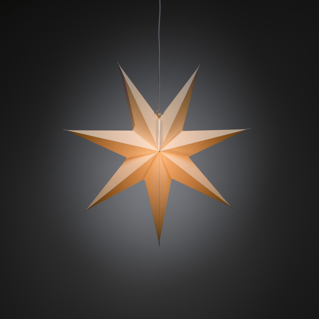 Papierstern Ø60 Weiß Von Konstsmide - Mit seinem stilvollen Design und dem sanften Licht verbreitet es eine ruhige und heimelige Weihnachtsstimmung.