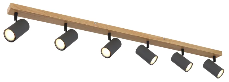 Robby 6 Braun spotlight Von Globo Lighting - Robby &auml;r en&nbsp;stilren&nbsp;takspotlight som imponerar med sin eleganta design i grafitsvart metall och tr&auml;-look.