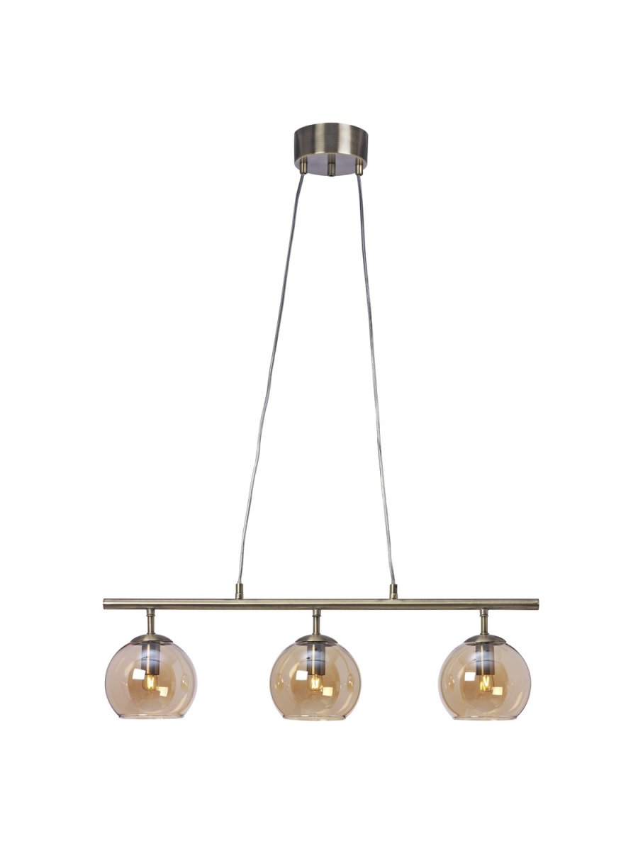 Capella 70cm Antikes Messing hängelampe Von Cottex - Capella-Deckenleuchte mit drei bernsteinfarbenen Glaskugeln und elegantem antikem Messing-Finish.