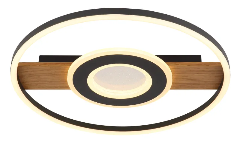 Pikara Ø40 Holz deckenleuchte Von Globo Lighting - Den mattsvarta metallen tillsammans med tr&auml;looken skapar en stilfull balans mellan samtida design och naturlig estetik.