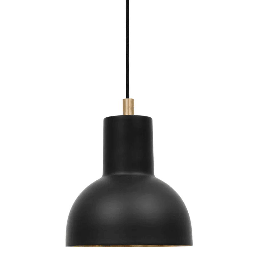 Mini Ø14 Schwarz hängelampe Von H. Skjalm P - Mini-Anhänger aus mattschwarzem Metall mit goldfarbener Innenseite und Messingdetails.