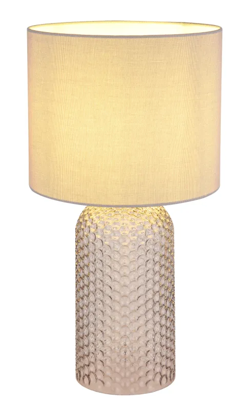 Sofia 50cm Grau tischlampe Von Globo Lighting - Bordslampan Sofia imponerar med sin eleganta kombination av en texturerad glaskropp och en cylindrisk textilsk&auml;rm i lyxig gr&aring; ton.