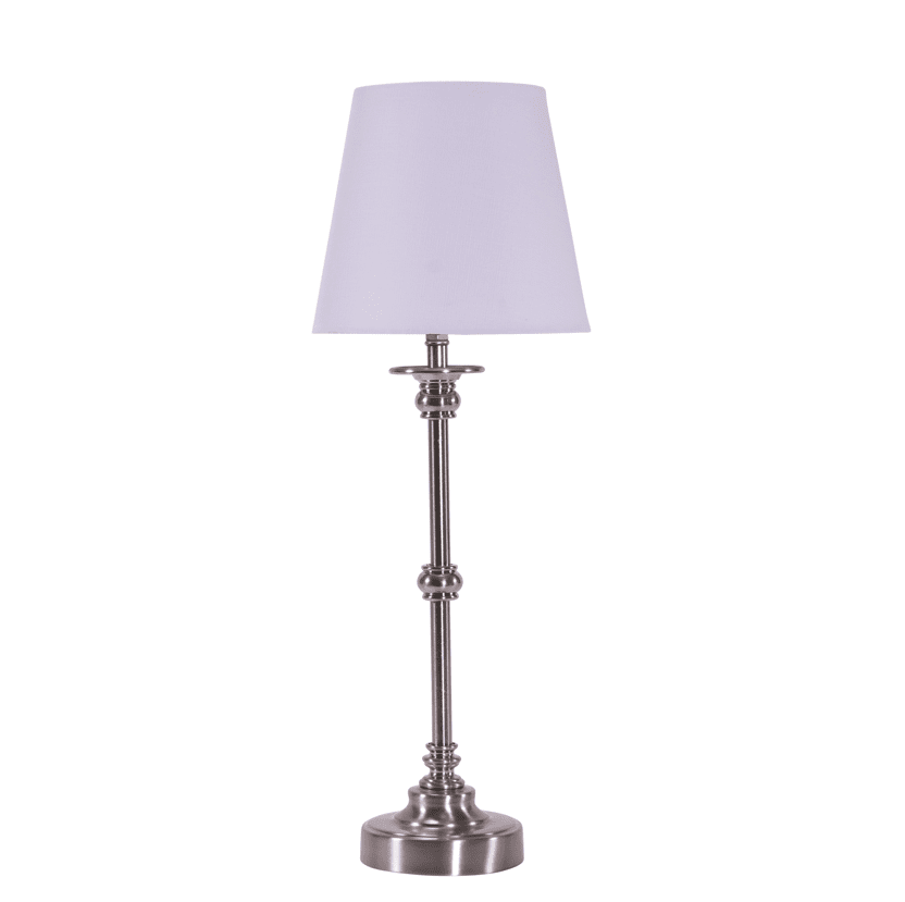Zoombild von Axel 37cm Silber tischlampe Von Pixie Design - Das stilvolle Design und die Kombination aus Metall und Leinen verleihen der Lampe einen zeitlosen Charme, der zu vielen verschiedenen Einrichtungsstilen passt.